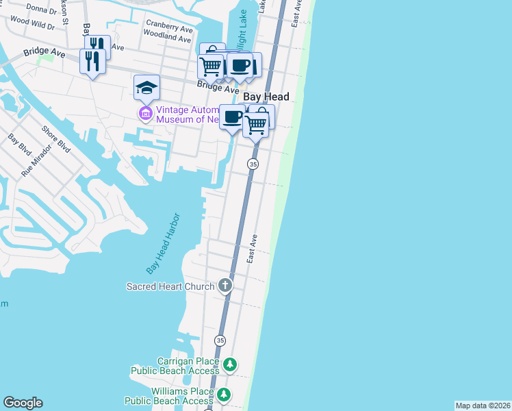 map of restaurants, bars, coffee shops, grocery stores, and more near 634 East Avenue in Bay Head