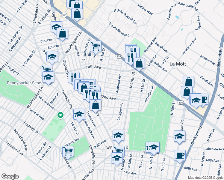 map of restaurants, bars, coffee shops, grocery stores, and more near 1974 Elston Street in Philadelphia