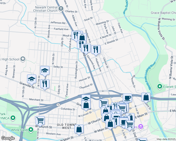map of restaurants, bars, coffee shops, grocery stores, and more near 269 Mount Vernon Road in Newark