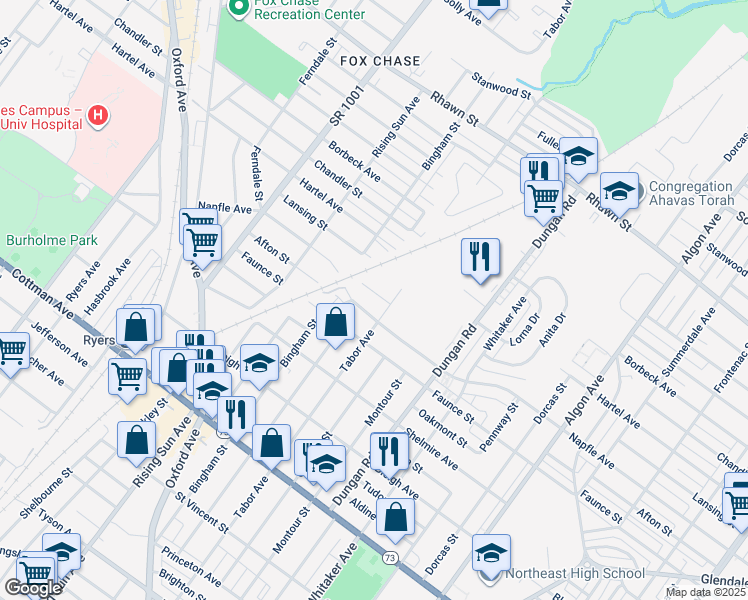map of restaurants, bars, coffee shops, grocery stores, and more near 1120 Tabor Lane in Philadelphia