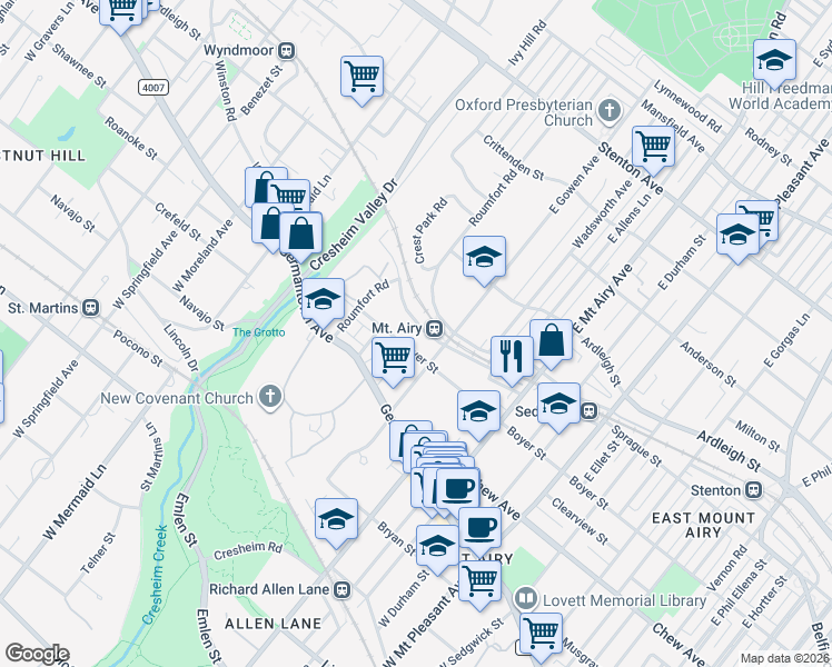 map of restaurants, bars, coffee shops, grocery stores, and more near 7428 Devon Street in Philadelphia