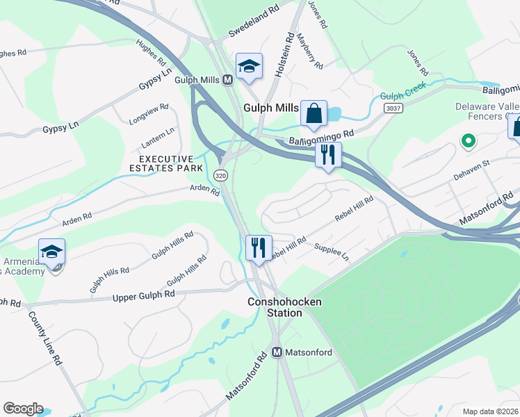 map of restaurants, bars, coffee shops, grocery stores, and more near 102 Lemonton Way in Wayne