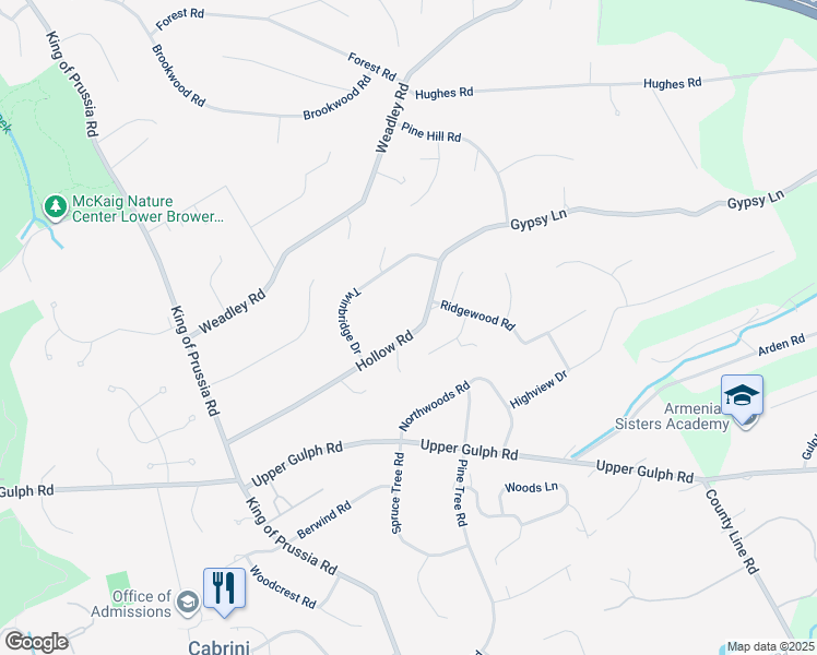map of restaurants, bars, coffee shops, grocery stores, and more near 701 Hollow Road in Wayne