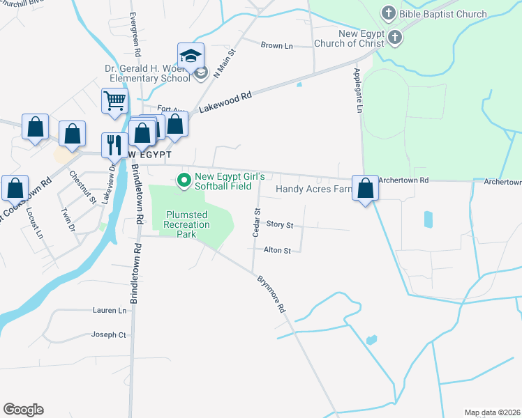 map of restaurants, bars, coffee shops, grocery stores, and more near 16 Cedar Street in Plumsted