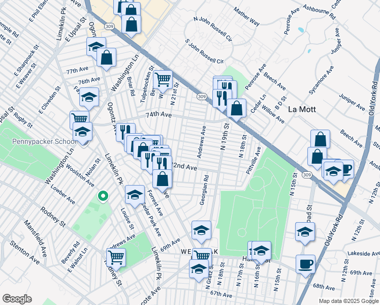 map of restaurants, bars, coffee shops, grocery stores, and more near 1974 Elston Street in Philadelphia