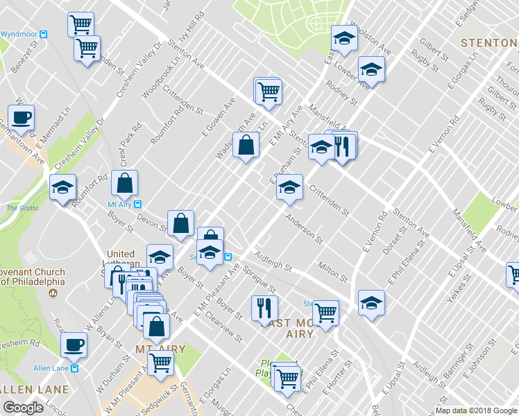 map of restaurants, bars, coffee shops, grocery stores, and more near 430 East Durham Street in Philadelphia