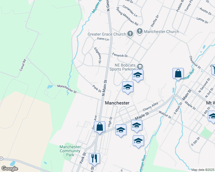 map of restaurants, bars, coffee shops, grocery stores, and more near 232 North Main Street in Manchester