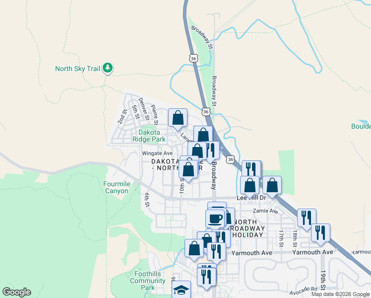 map of restaurants, bars, coffee shops, grocery stores, and more near 4963 10th Street in Boulder