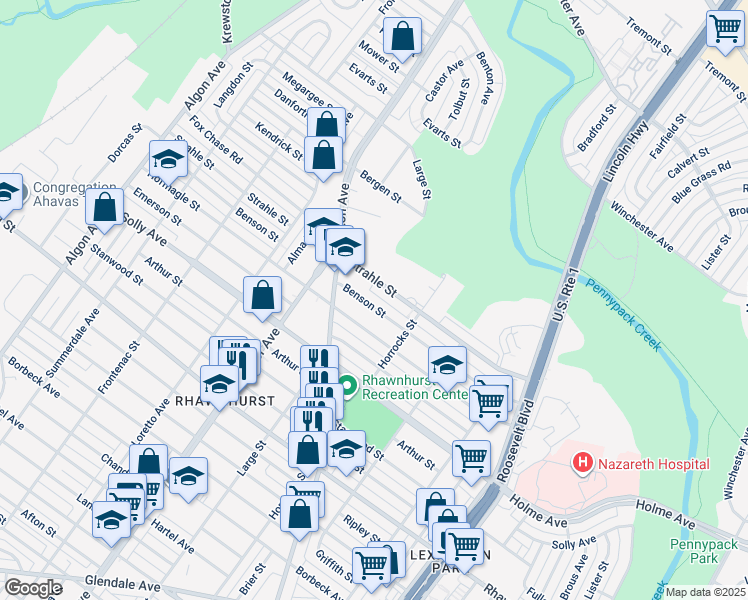 map of restaurants, bars, coffee shops, grocery stores, and more near 2141 Benson Street in Philadelphia