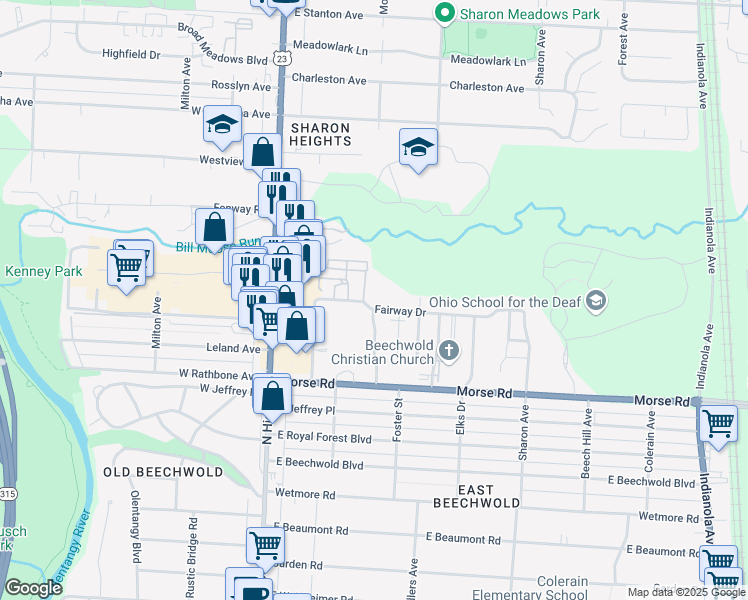 map of restaurants, bars, coffee shops, grocery stores, and more near 172-174 Fairway Court in Columbus