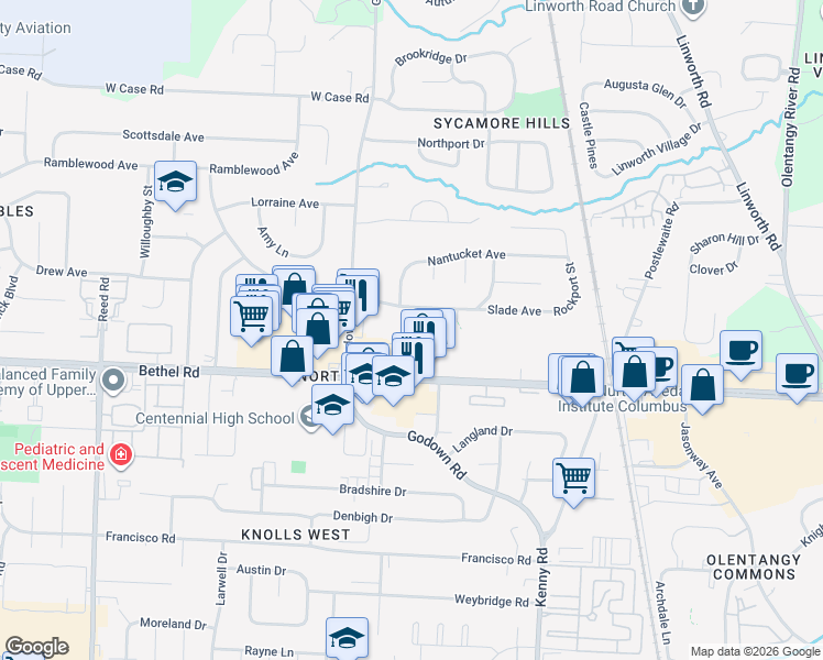 map of restaurants, bars, coffee shops, grocery stores, and more near 5255 Griffen House Court in Columbus