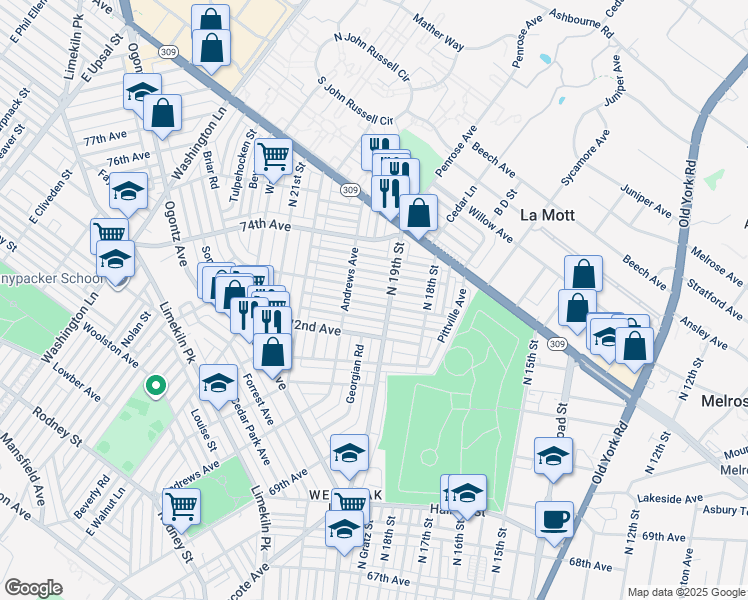 map of restaurants, bars, coffee shops, grocery stores, and more near 1913 Elston Street in Philadelphia