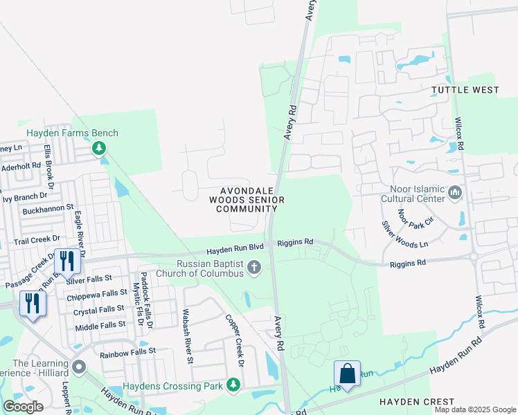 map of restaurants, bars, coffee shops, grocery stores, and more near 6422 Delta Loop in Dublin
