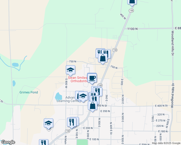 map of restaurants, bars, coffee shops, grocery stores, and more near 685 North 220 East in Salem