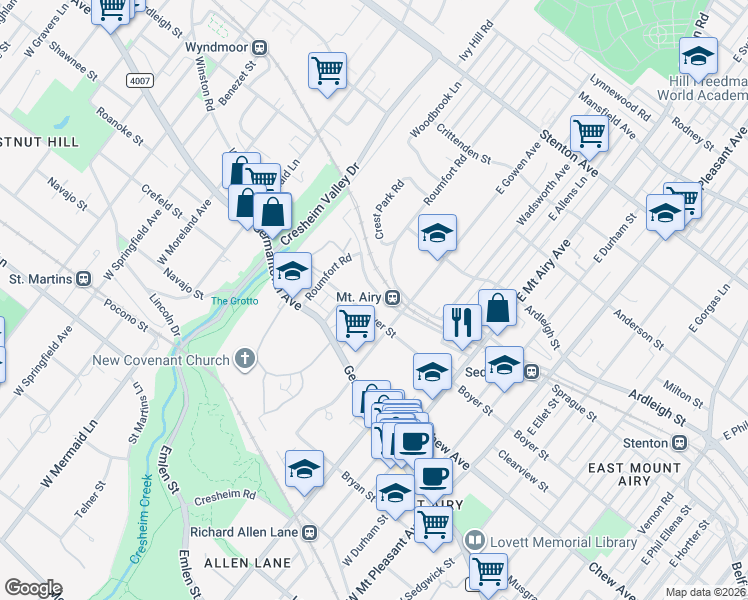 map of restaurants, bars, coffee shops, grocery stores, and more near 7428 Devon Street in Philadelphia