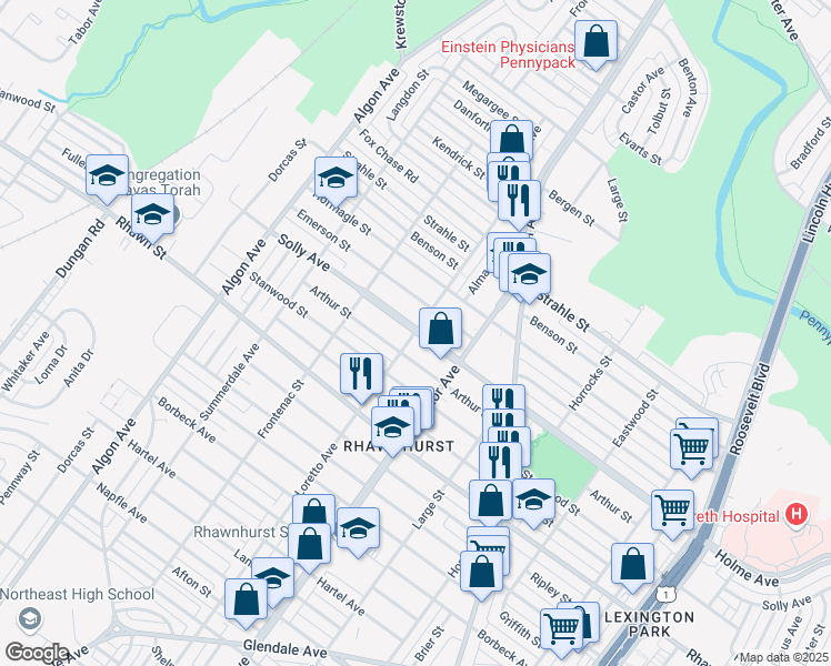 map of restaurants, bars, coffee shops, grocery stores, and more near 1900 Solly Avenue in Philadelphia