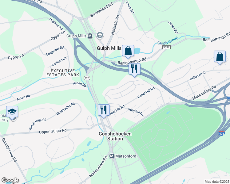 map of restaurants, bars, coffee shops, grocery stores, and more near 250 Lookout Place in Wayne