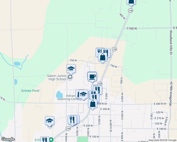 map of restaurants, bars, coffee shops, grocery stores, and more near 685 North 220 East in Salem