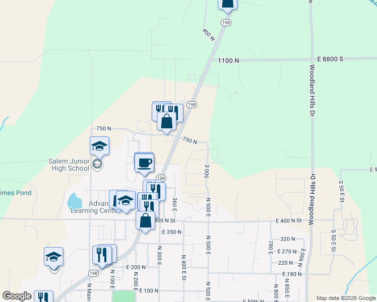 map of restaurants, bars, coffee shops, grocery stores, and more near 709 410 East in Salem