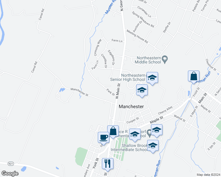 map of restaurants, bars, coffee shops, grocery stores, and more near 94 Cold Springs Drive in Manchester