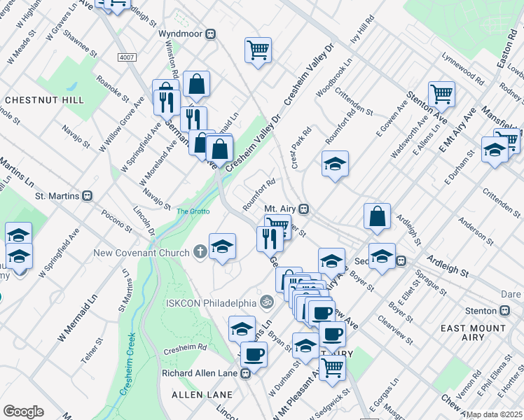 map of restaurants, bars, coffee shops, grocery stores, and more near 33 E McPherson St in Philadelphia