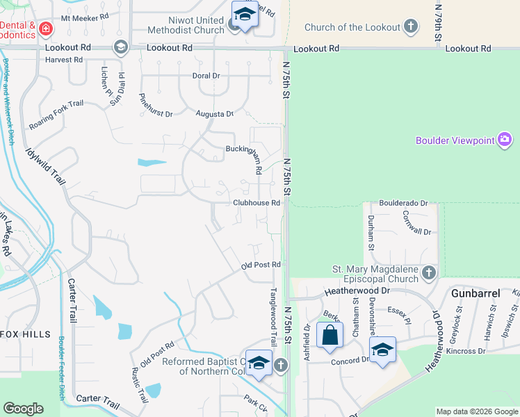map of restaurants, bars, coffee shops, grocery stores, and more near 4963 Sundance Square in Boulder