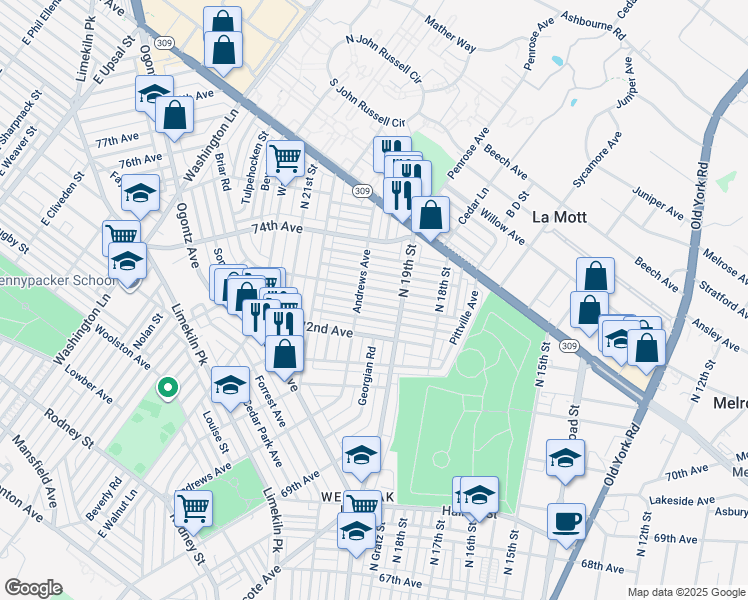 map of restaurants, bars, coffee shops, grocery stores, and more near 1931 Elston Street in Philadelphia