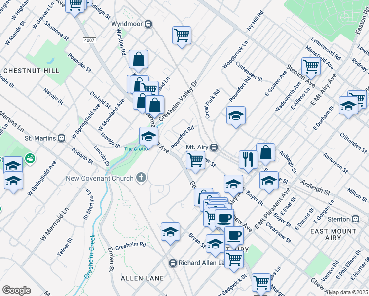 map of restaurants, bars, coffee shops, grocery stores, and more near 33 E McPherson St in Philadelphia