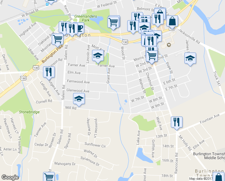 map of restaurants, bars, coffee shops, grocery stores, and more near 181 Glenwood Avenue in Burlington