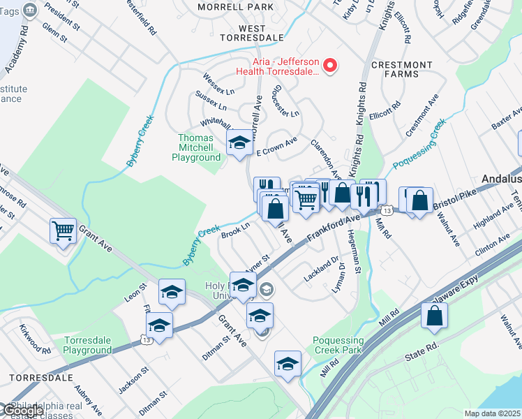 map of restaurants, bars, coffee shops, grocery stores, and more near 3778 Morrell Avenue in Philadelphia