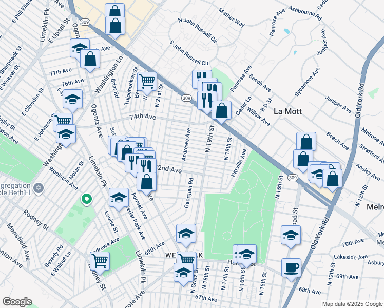 map of restaurants, bars, coffee shops, grocery stores, and more near 1931 Elston Street in Philadelphia