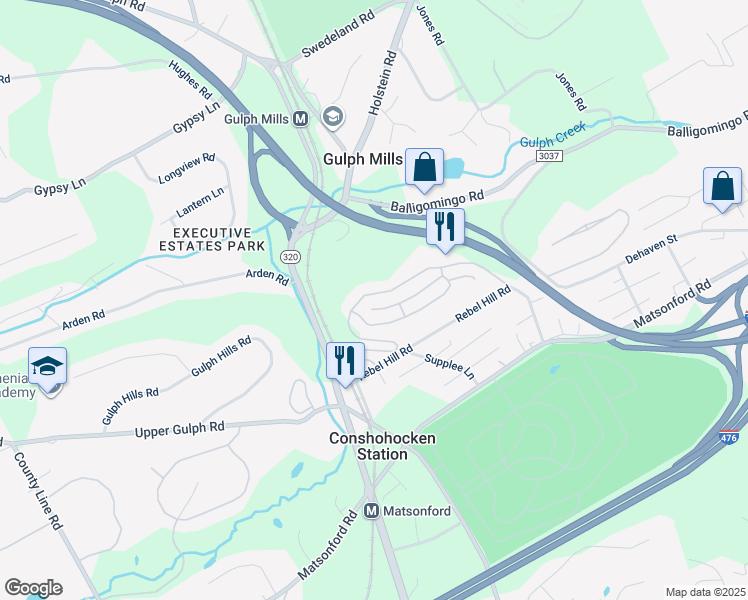 map of restaurants, bars, coffee shops, grocery stores, and more near 256 Lookout Place in Wayne