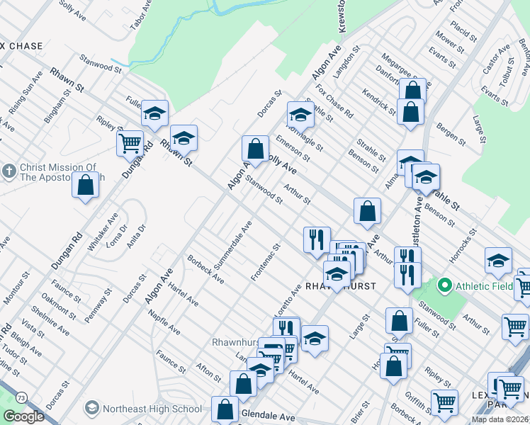 map of restaurants, bars, coffee shops, grocery stores, and more near 1720 Fuller Street in Philadelphia