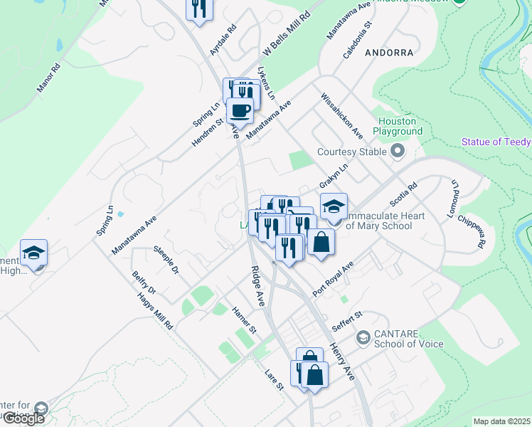map of restaurants, bars, coffee shops, grocery stores, and more near 702 Cathedral Road in Philadelphia