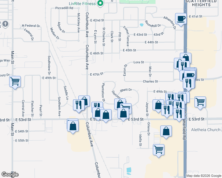 map of restaurants, bars, coffee shops, grocery stores, and more near 4903 Dietzen Boulevard in Anderson