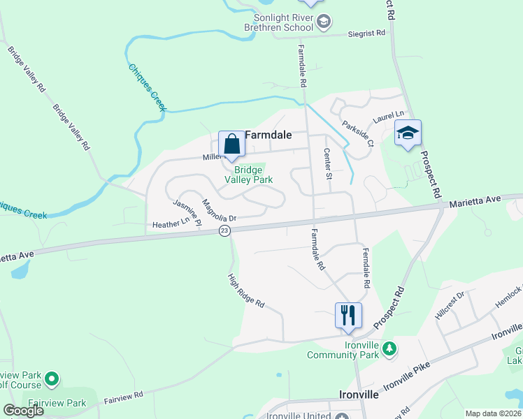 map of restaurants, bars, coffee shops, grocery stores, and more near 4134 Magnolia Drive in Mount Joy