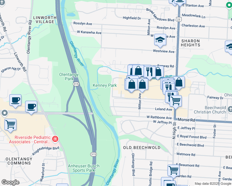 map of restaurants, bars, coffee shops, grocery stores, and more near 291 Graceland Boulevard in Columbus