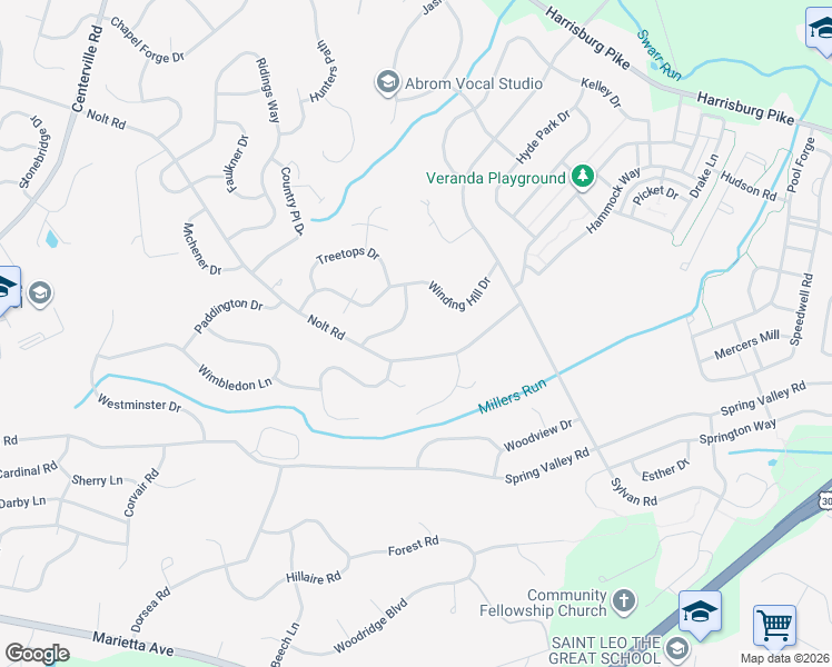 map of restaurants, bars, coffee shops, grocery stores, and more near 2523 Nolt Road in Lancaster