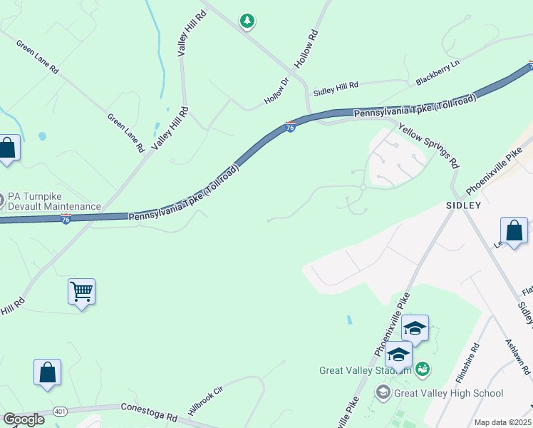 map of restaurants, bars, coffee shops, grocery stores, and more near 290 Yorktown Court in Malvern