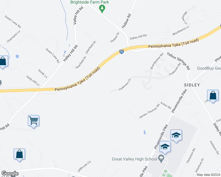 map of restaurants, bars, coffee shops, grocery stores, and more near 290 Yorktown Court in Malvern