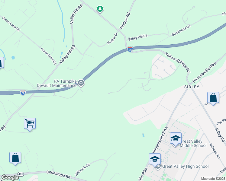 map of restaurants, bars, coffee shops, grocery stores, and more near 241 Yorktown Court in Malvern
