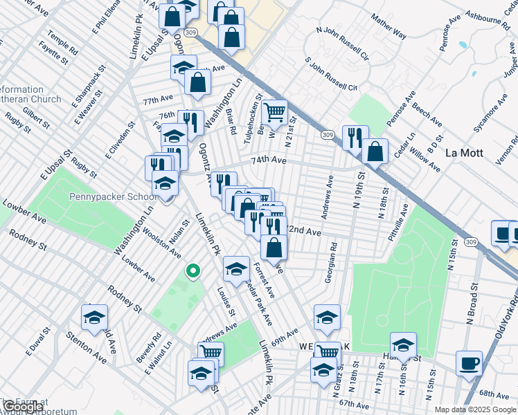 map of restaurants, bars, coffee shops, grocery stores, and more near in Philadelphia