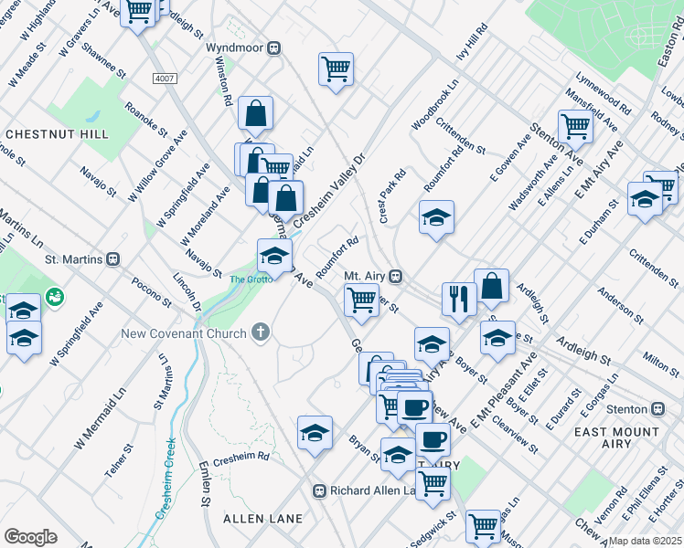 map of restaurants, bars, coffee shops, grocery stores, and more near 7510 Boyer Street in Philadelphia