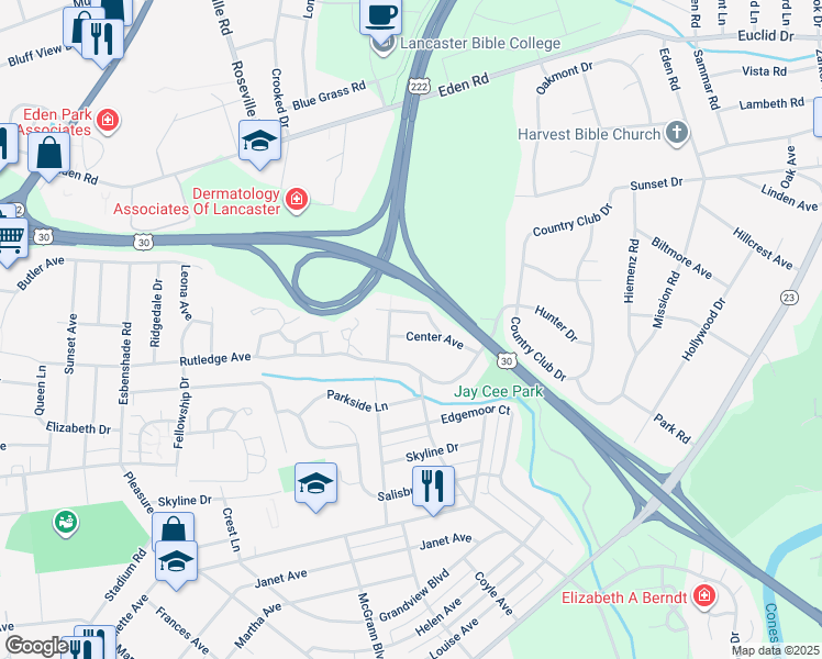 map of restaurants, bars, coffee shops, grocery stores, and more near 969 Center Avenue in Lancaster
