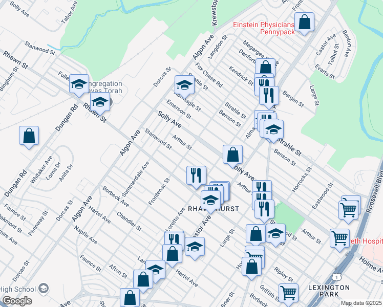 map of restaurants, bars, coffee shops, grocery stores, and more near 1804 Arthur Street in Philadelphia