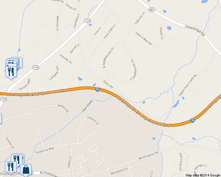 map of restaurants, bars, coffee shops, grocery stores, and more near 401 Holly Tree Court in Chester Springs