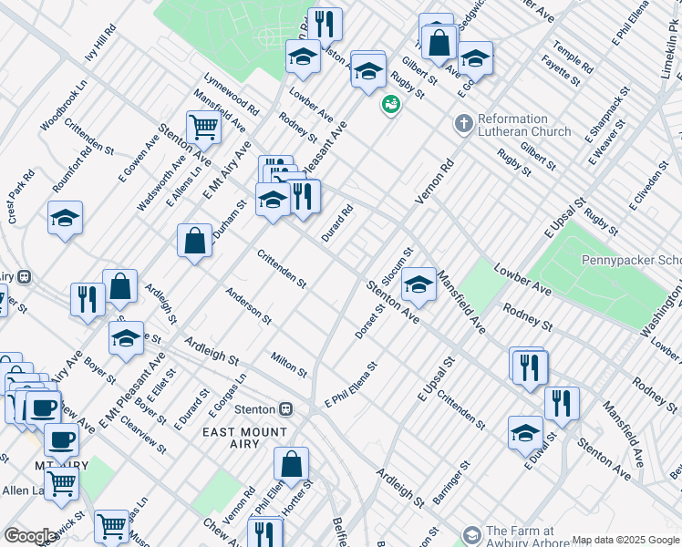 map of restaurants, bars, coffee shops, grocery stores, and more near 6846 Stenton Avenue in Philadelphia