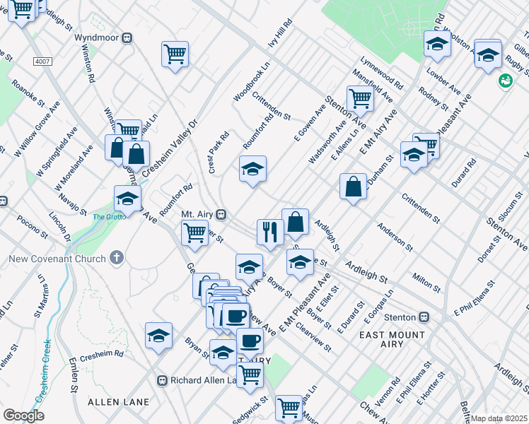 map of restaurants, bars, coffee shops, grocery stores, and more near 315 Wadsworth Avenue in Philadelphia