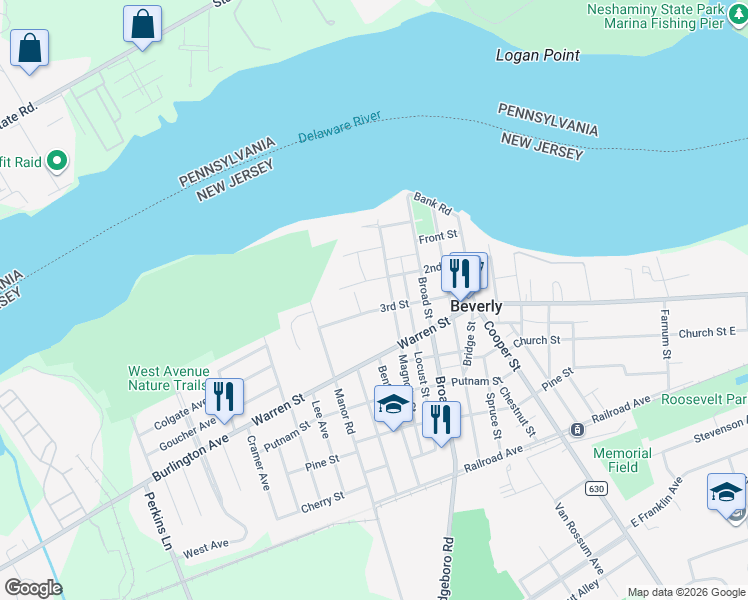 map of restaurants, bars, coffee shops, grocery stores, and more near 604 3rd Street in Beverly