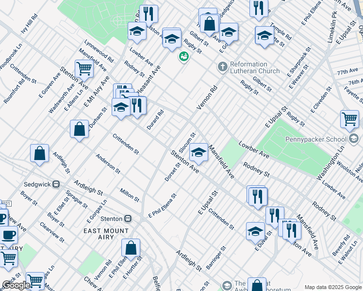 map of restaurants, bars, coffee shops, grocery stores, and more near 933 Slocum Street in Philadelphia